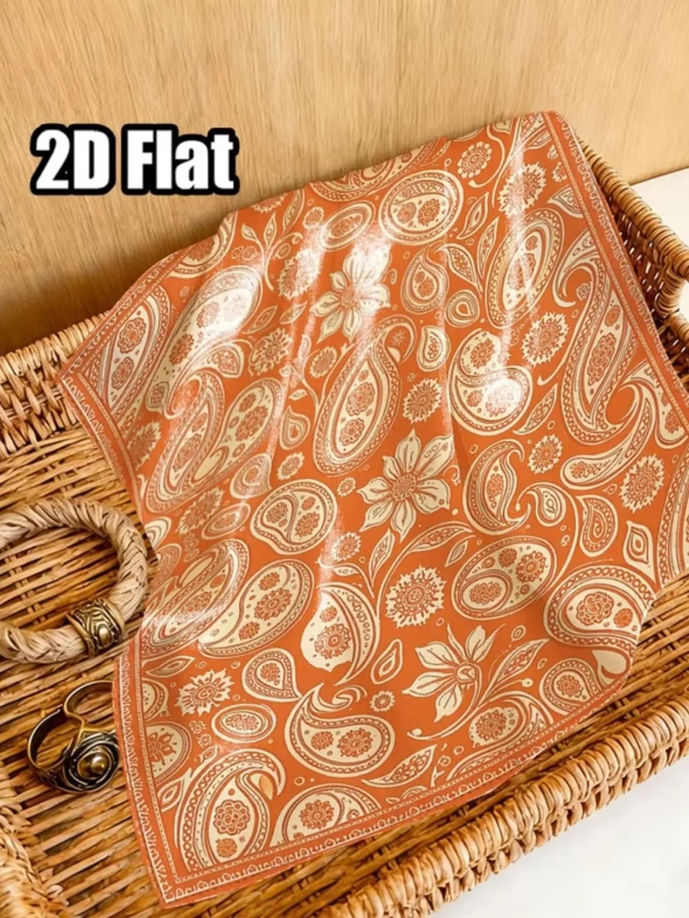 Paisley Silk-Feel Neck Scarf in Orange and Cream